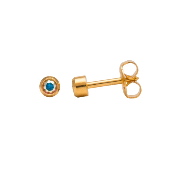 Studex Gold Plated Bezel Setting With 3mm Ab Crystal Ear Piercing Stud