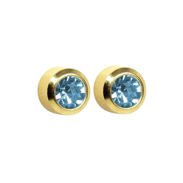 Studex Gold Plated Bezel Setting With 3mm March Aquamarine Crystal Ear Piercing Stud