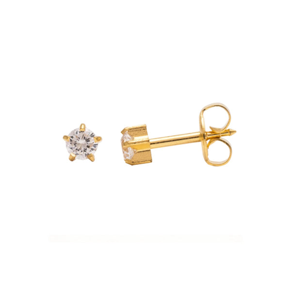 Studex Gold Plated Prong Setting With 2mm Cubic Zirconia Ear Piercing Stud