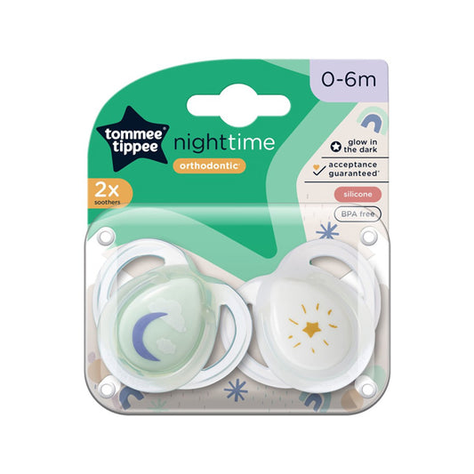 TOMMEE TIPPEE  2X NIGHT TIME STHR GLOW N DARK 0-6M GREEN