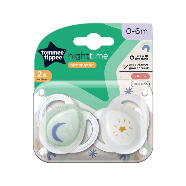 TOMMEE TIPPEE  2X NIGHT TIME STHR GLOW N DARK 0-6M GREEN