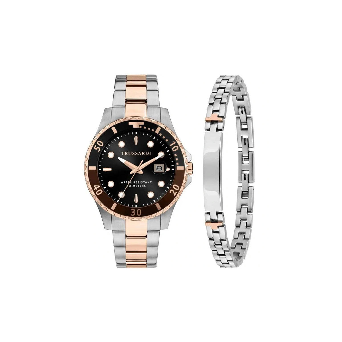 Trussardi R2453169001 Men's Watch 42 Mm Silver Gold Gift Set Trussardi R2453169001 Men's Watch 42 Mm Silver Gold Gift Set