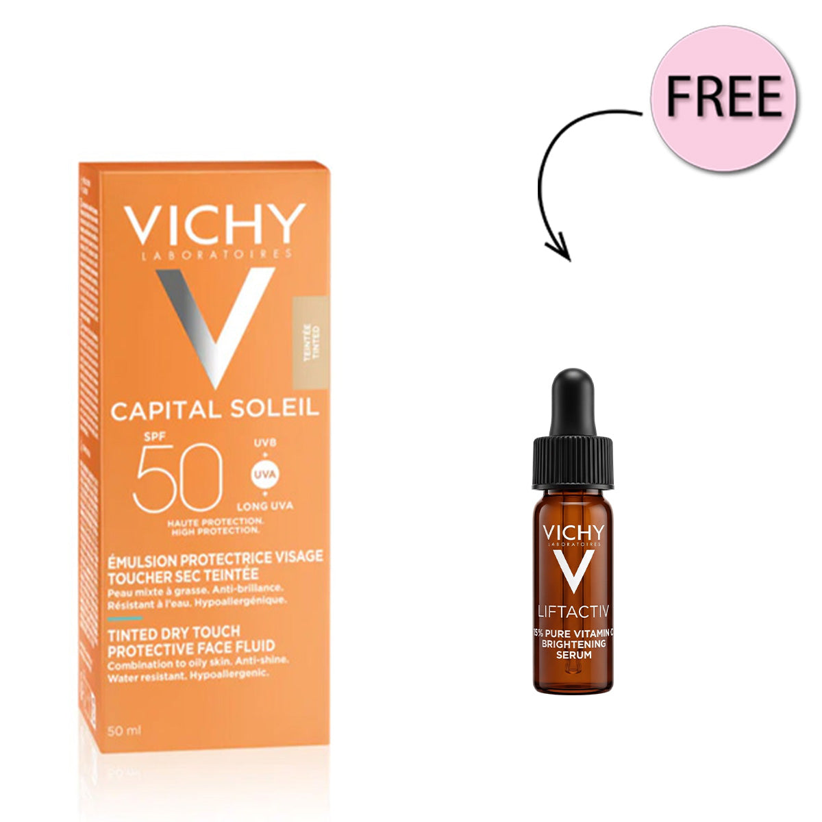Vichy Capital Soleil BB Anti Shine Tinted Sunscreen SPF 50 + Free Vichy Liftactiv Vitamin C 4ml