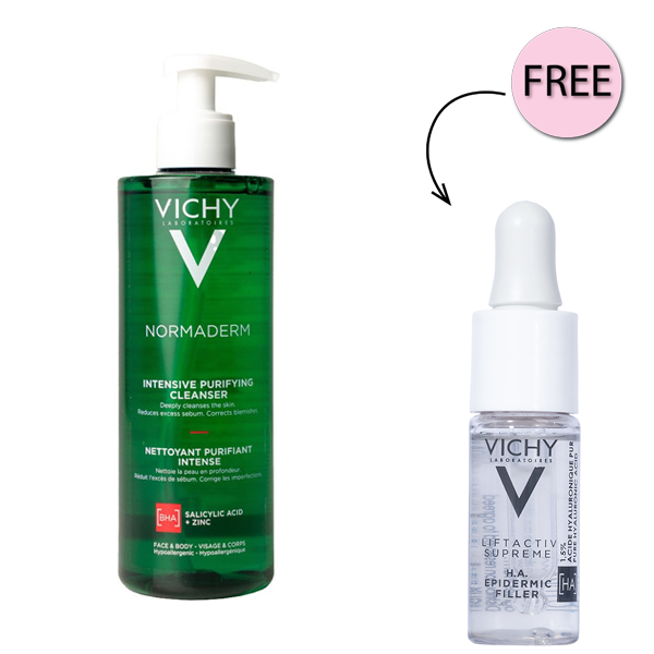 Vichy Normaderm Phytosolution Face Cleanser Gel for Oily/Acne Skin with Salicylic Acid 400ml + Free H.a. Epidermic Filler 10ml