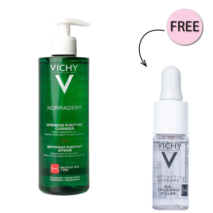 Vichy Normaderm Phytosolution Face Cleanser Gel for Oily/Acne Skin with Salicylic Acid 400ml + Free H.a. Epidermic Filler 10ml