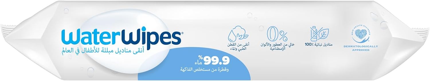 مناديل مبللة من ووتر وايبس، 60 قطعة مناديل مبللة من ووتر وايبس، 60 قطعة