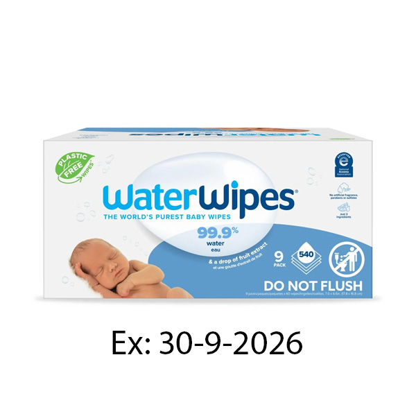 WaterWipes Super Value Pack, 540 Wipes (9 Packs Of 60 Wipes) Ex 30-9-2026