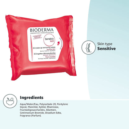 Bioderma Sensibio H20 Makeup Removing Wipes  X25 Wipes