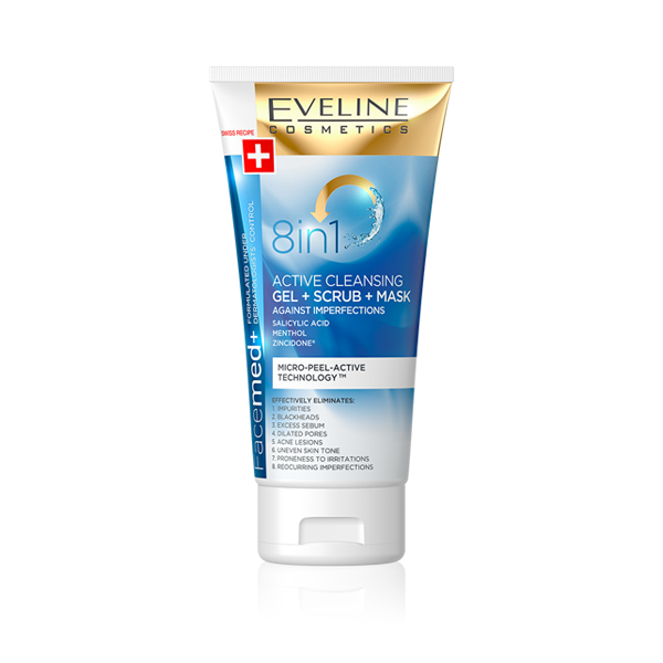 EVELINE 8IN1 ACTIVE CLEANSING GEL+SCRUB+MASK 150ML