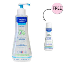 Load image into Gallery viewer, MUSTELA BABY NO RINSE CLEANSING WATER 300ML + FREE BODY LOTION 50ML