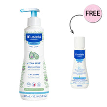 Load image into Gallery viewer, MUSTELA BABY HYDRA BÉBÉ BODY LOTION 300ML + FREE CLEANSING GEL 50ML