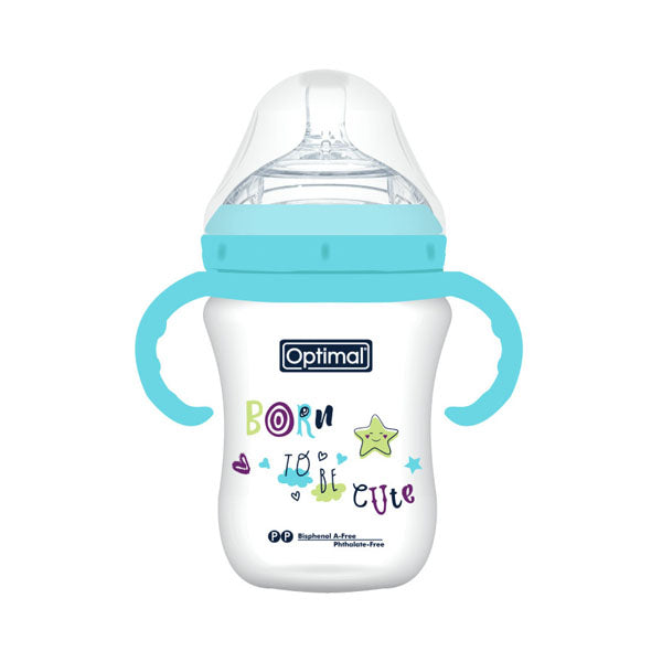 OPTIMAL MAMILLA EXTRA WIDE NECK FEEDING BOTTLE WITH HANDLE 6+ BLUE