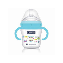 Load image into Gallery viewer, OPTIMAL MAMILLA EXTRA WIDE NECK FEEDING BOTTLE WITH HANDLE 6+ BLUE