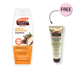 PALMERS COCOA BUTTER LENGTH RETENTION SHAMPOO 400ML + FREE LENGTH RETENTION CONDITIONER 50ML