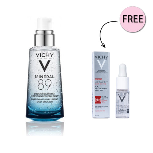 VICHY MINERAL 89 FORTIFYING AND PLUMPING DAILY BOOSTER 50ML+ HYALURONIC ACID 50ML + FREE H.A. EPIDERMIC FILLER 10ML